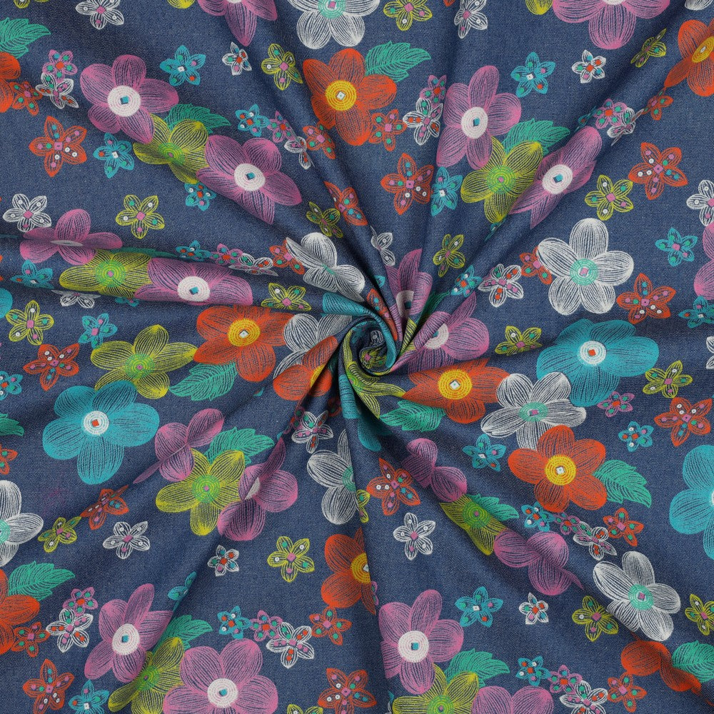 Colourful Flowers Printed Denim