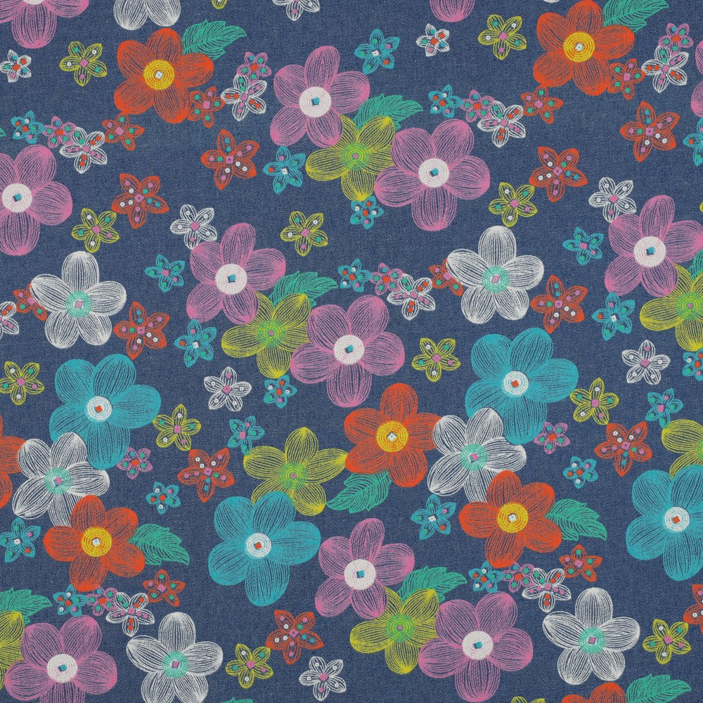 Colourful Flowers Printed Denim