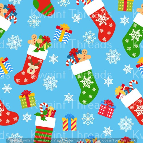 Kwaint Christmas Stockings Blue Preorder On Demand Printed Fabric