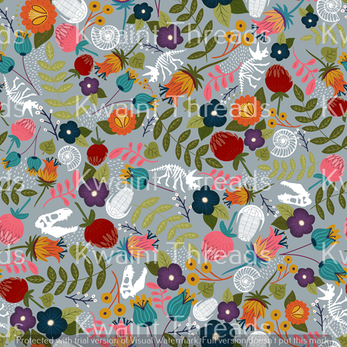 Fabric Mama Dinks Grey Dino Skeletons Fabric On Demand Pre Order