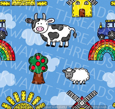 Fabric Mama Moo Moo Day Blue Fabric On Demand Pre Order