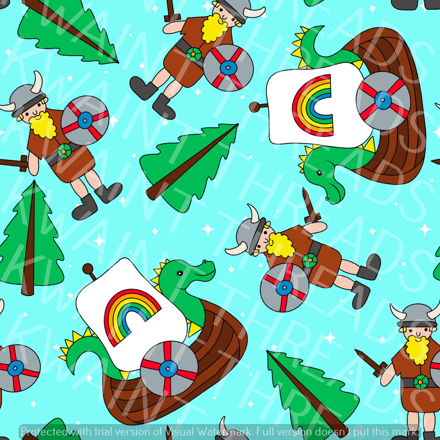 Fabric Mama Rainbow Invaders Vikings Fabric On Demand Pre Order