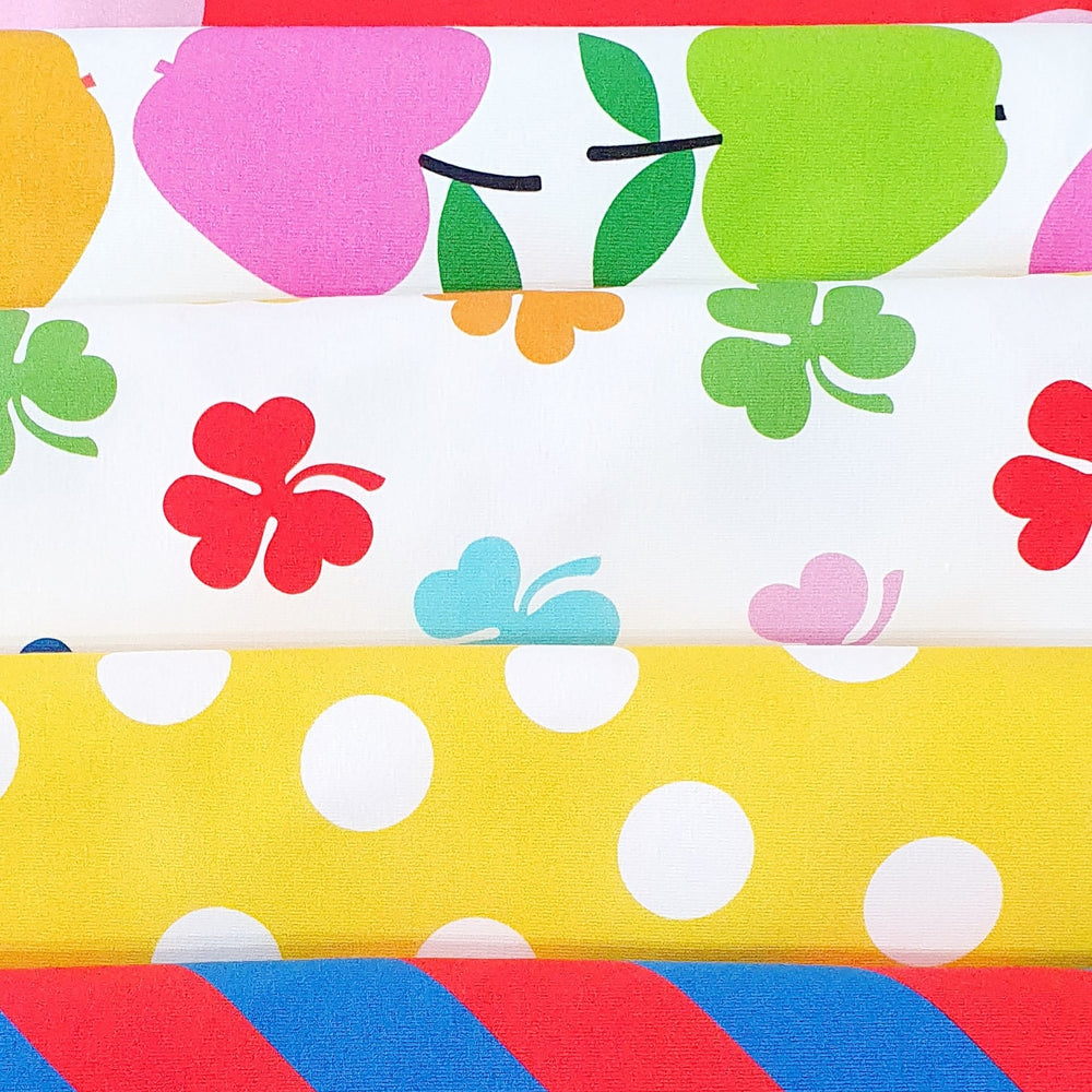 
                      
                        Colours in My Soul Rainbow Clovers Go Colorful Organic Cotton Lycra Knit Fabric
                      
                    