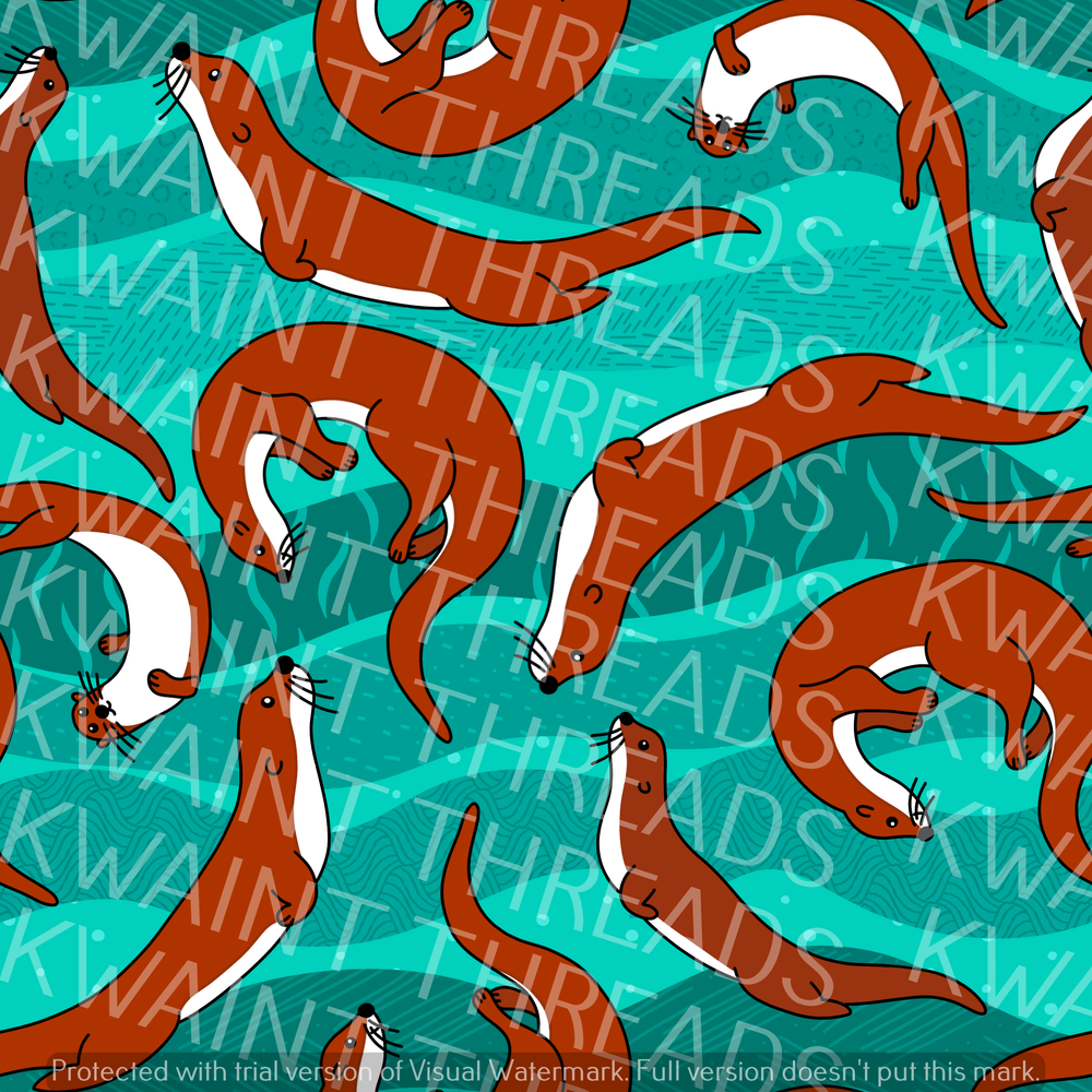 Fabric Mama Otters Green Fabric On Demand Pre Order