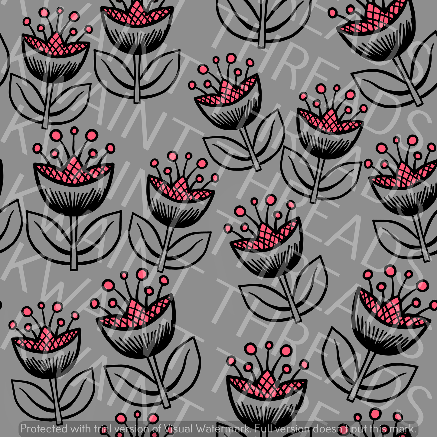 Fabric Mama Bloom Flowers Grey Fabric On Demand Pre Order