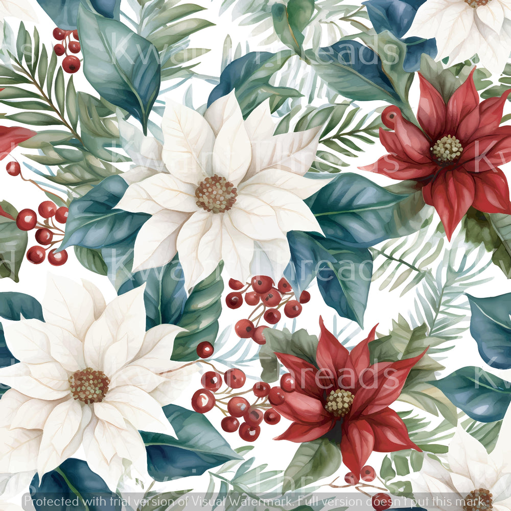 Kwaint Christmas Poinsettias Pre order Fabric