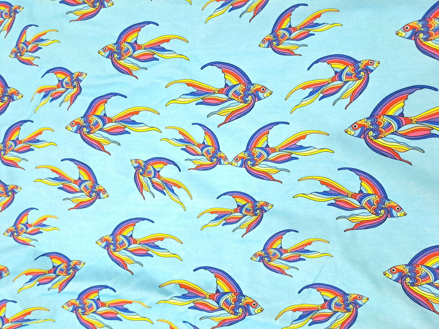 Karly Art Rainbow Fish Blue Turquoise Cotton Lycra Fabric