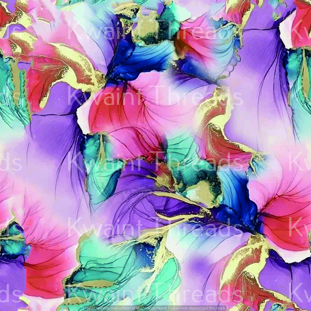 Kwaint Ink  Watercolour Marble Pink Blue Green Pre order Fabric