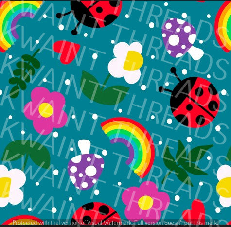 Fabric Mama Ladybirds Garden Blue Fabric On Demand Pre Order
