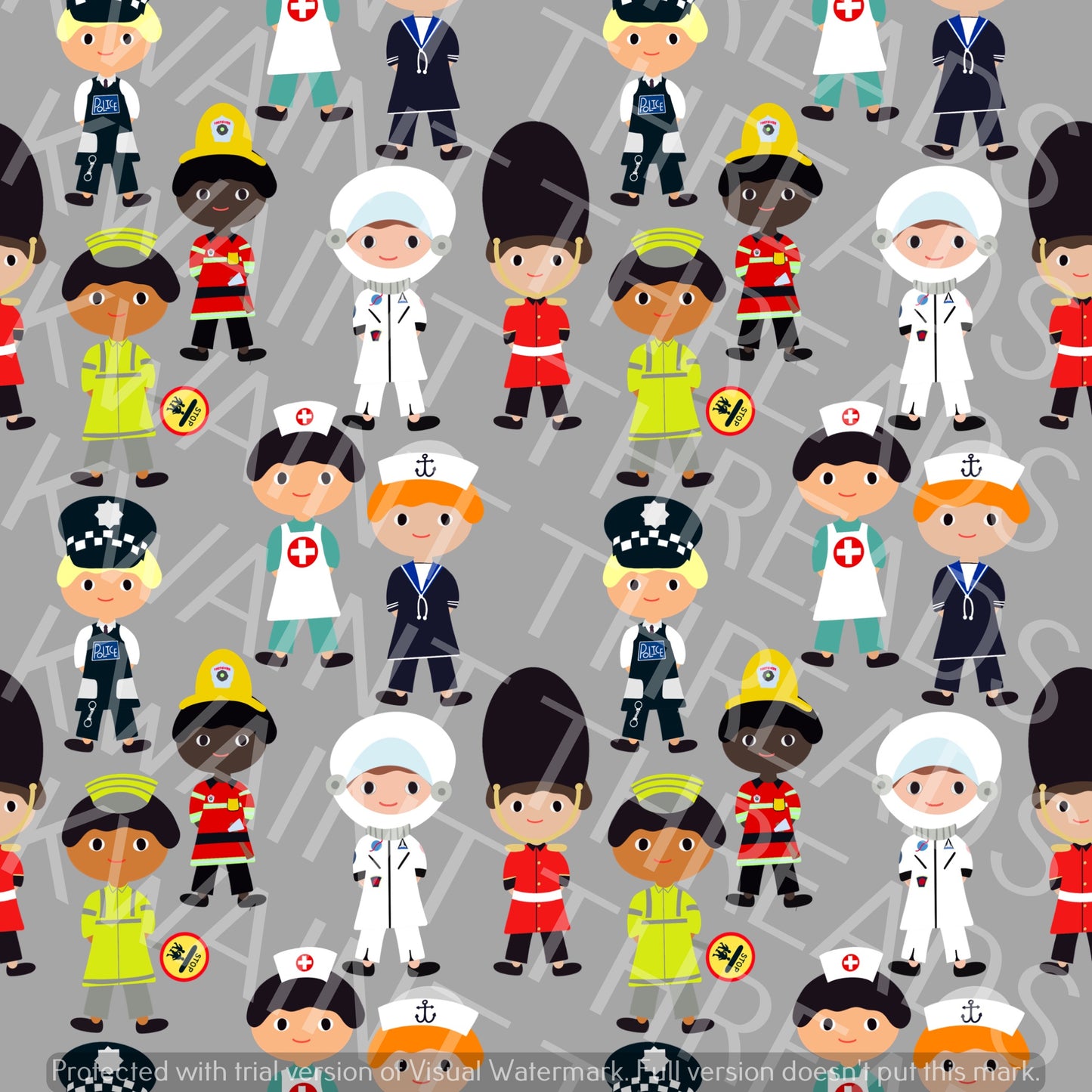Fabric Mama When I grow up Grey People Occupation Fabric On Demand Pre Order