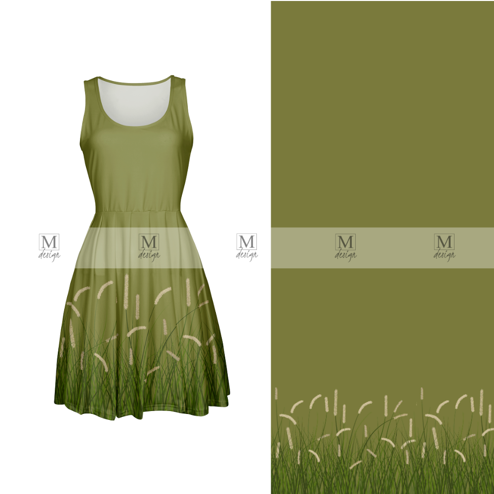 Marlini Wavy Grass Olive Border Print