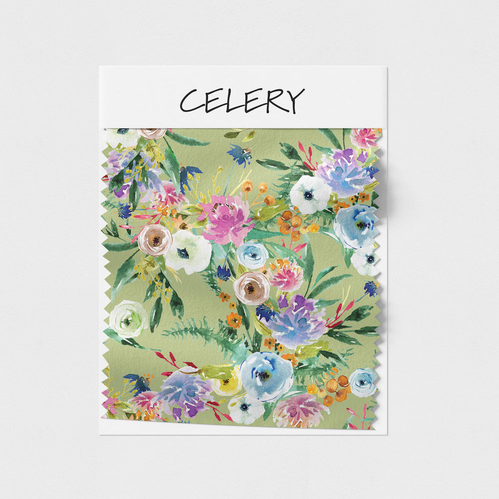Sharon Gunawan Garden Frenzy Celery Green Flowers Fabric On Demand Pre order