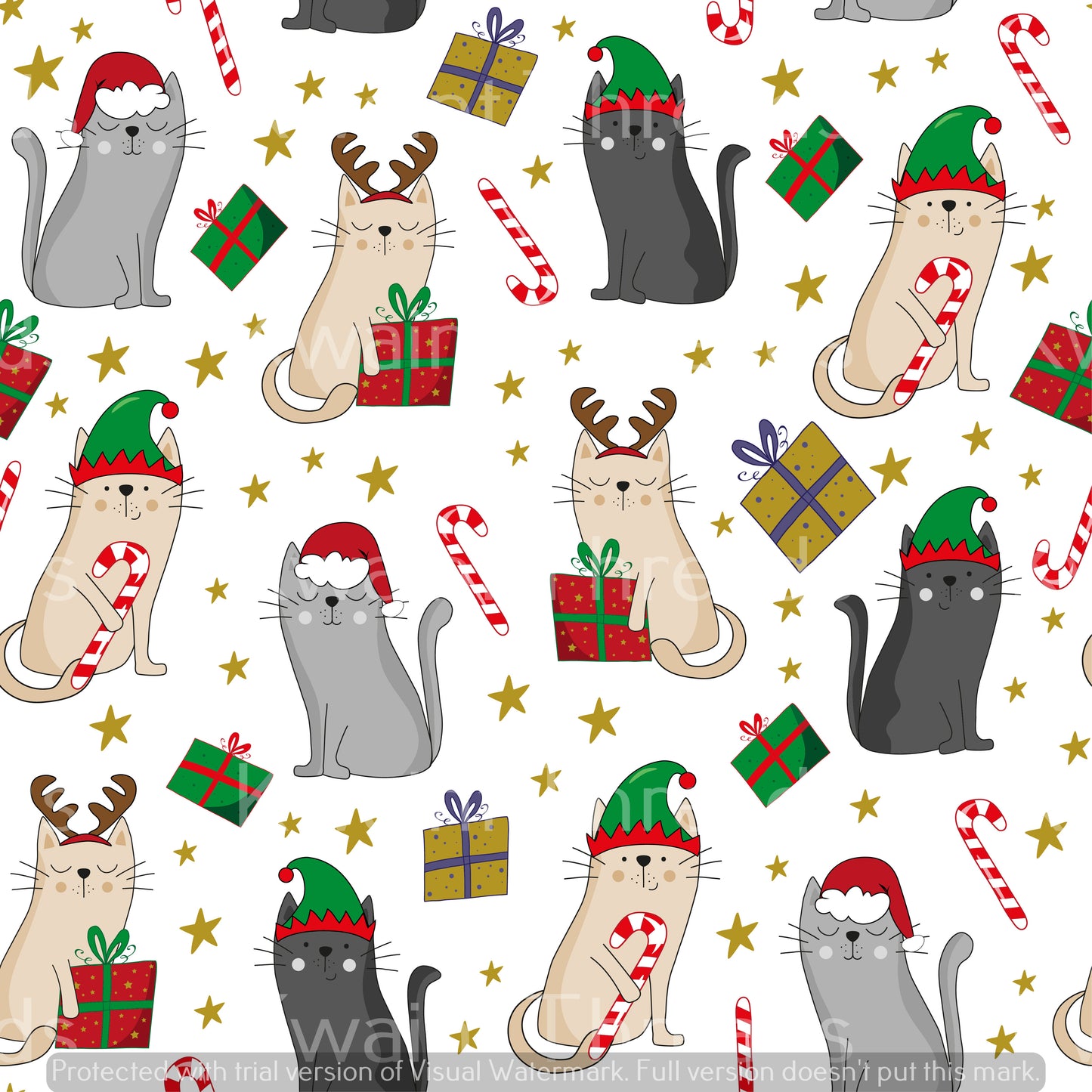 Kwaint Christmas Cats Preorder On Demand Printed Fabric