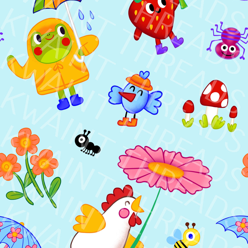 Karly Art Rainy Day Friends Light Blue Fabric On Demand Pre Order