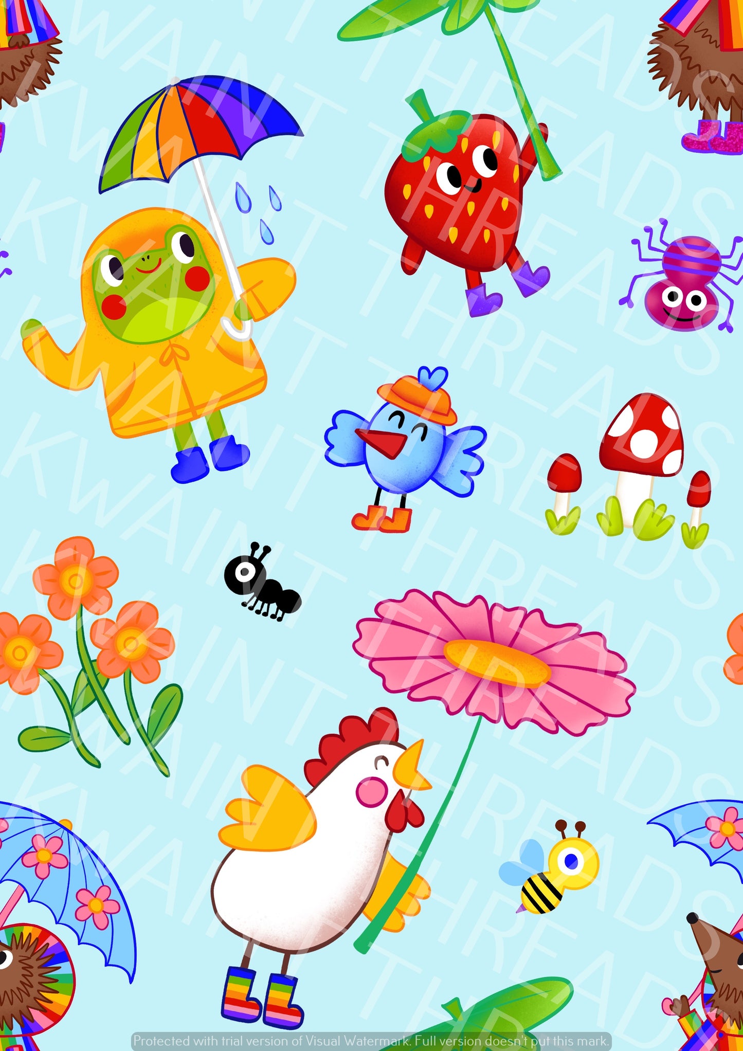 Karly Art Rainy Day Friends Light Blue Fabric On Demand Pre Order