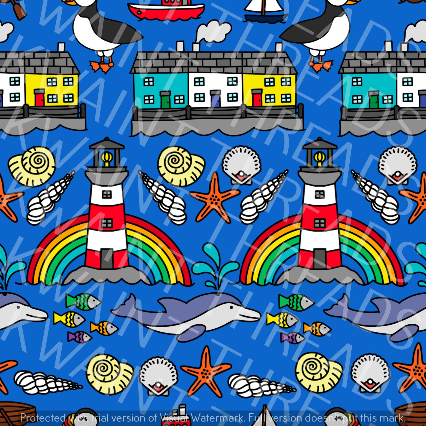 Fabric Mama Porthgain Rainbow Lighthouse Fabric On Demand Pre Order