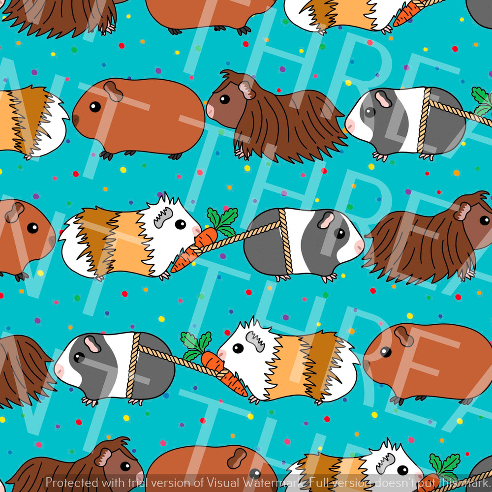 Fabric Mama Guinea Pigs Parade Green Fabric On Demand Pre Order