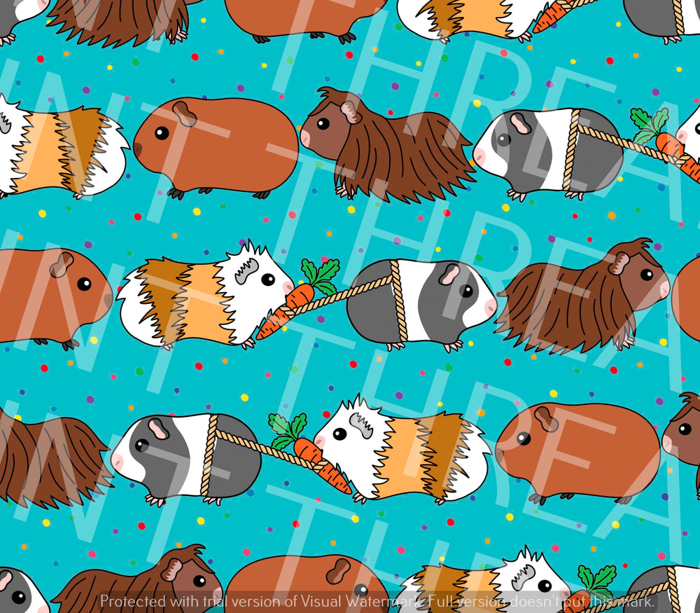 Fabric Mama Guinea Pigs Parade Green Fabric On Demand Pre Order