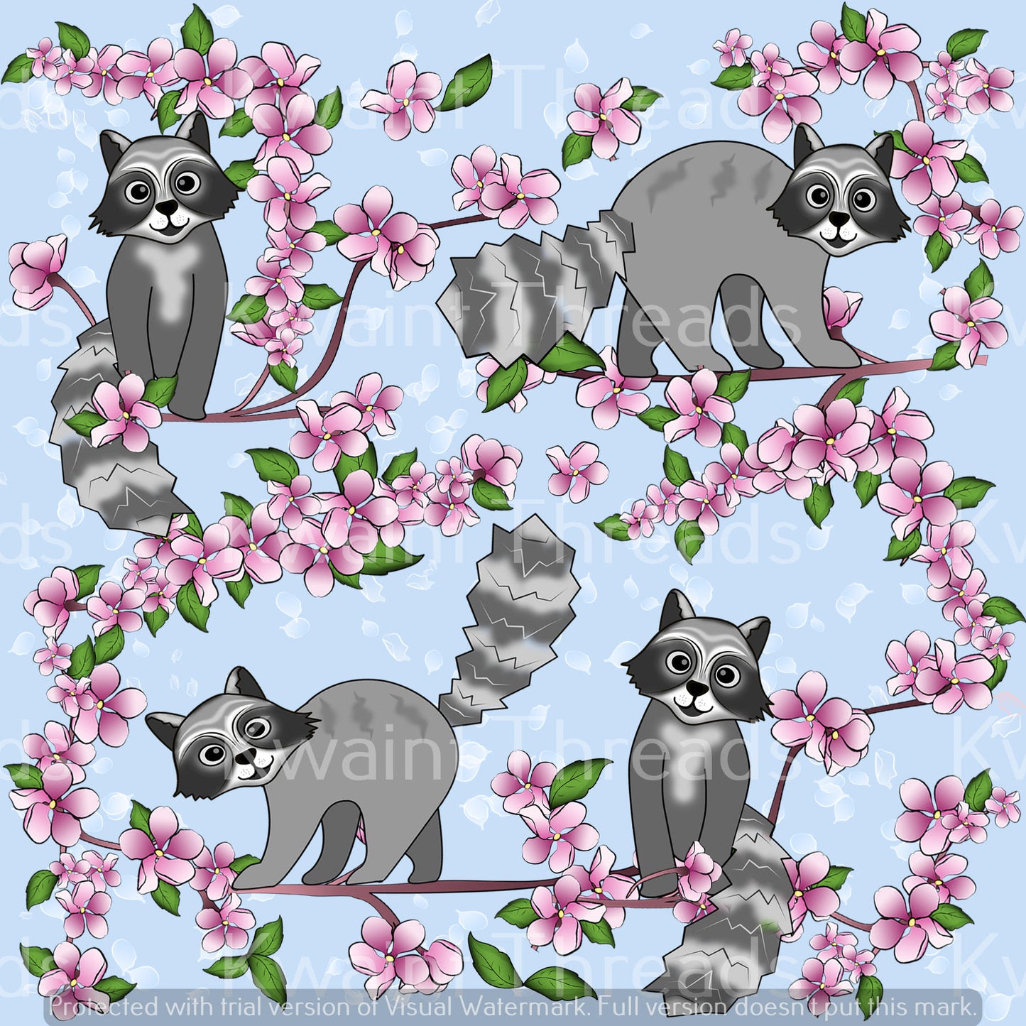Magikel Racoons and Apple Blossoms Blue Artist Print Pre Order