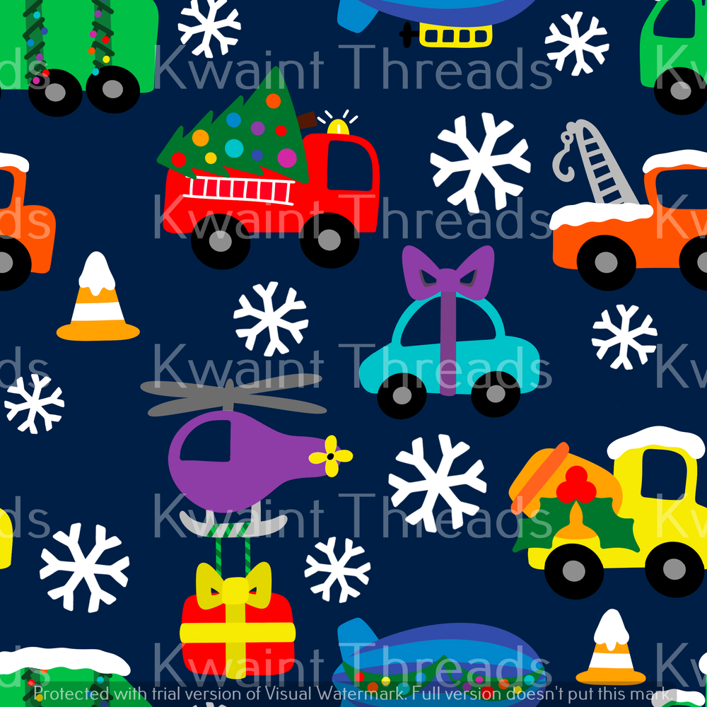 Fabric Mama Festive Transport On Demand Pre Order Cars Helicopter