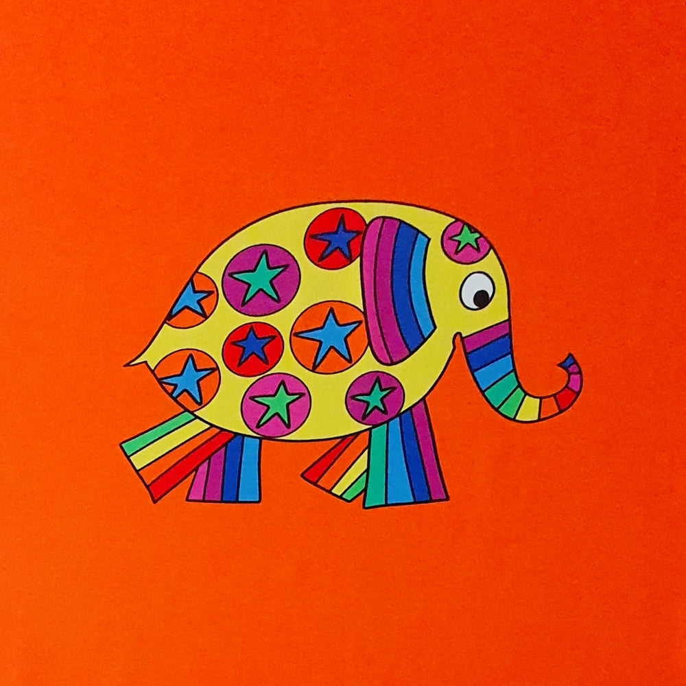 Karly Art Rainbow Stars and Stripes Orange Elephant Organic Cotton Lycra Panel