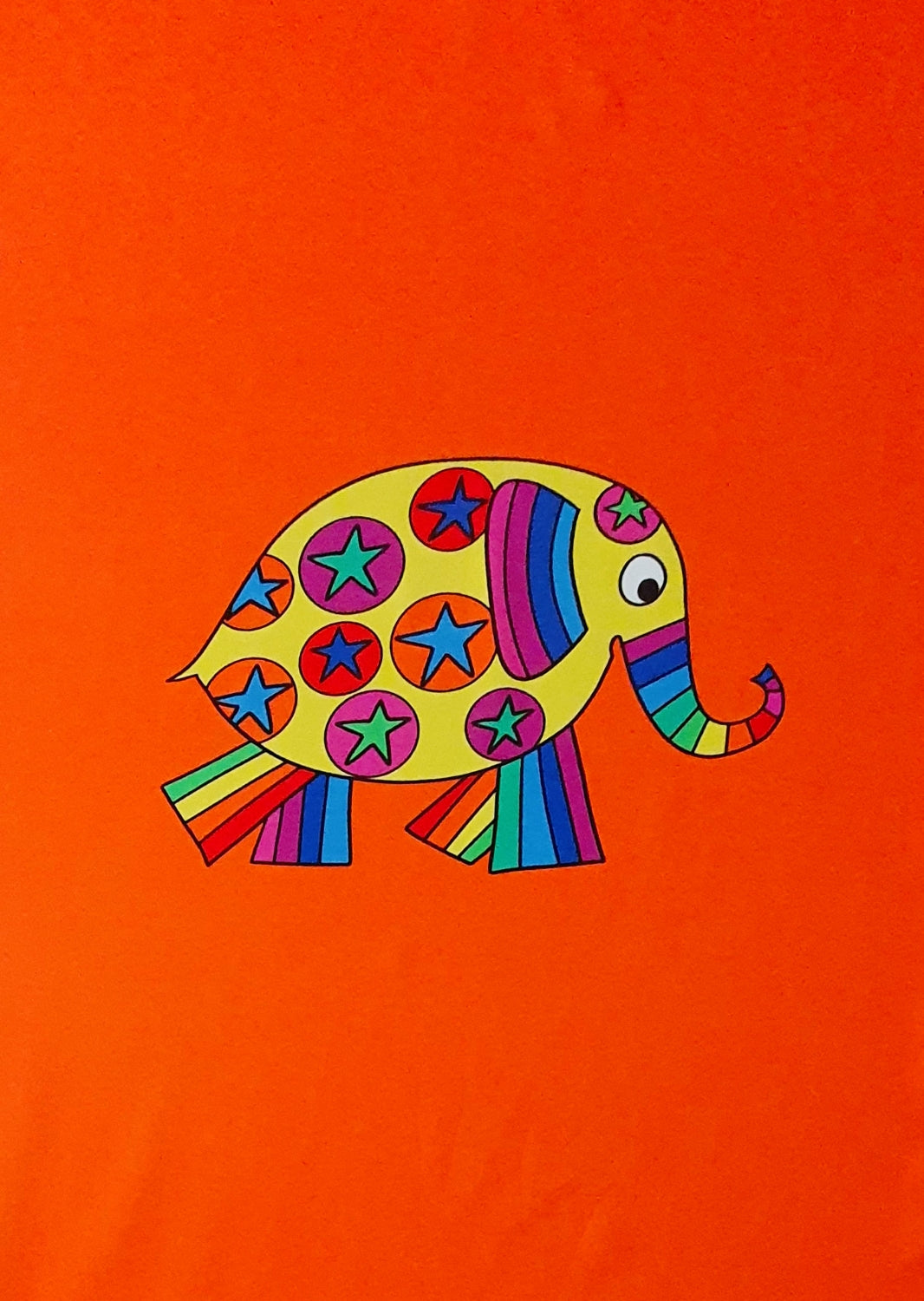Karly Art Rainbow Stars and Stripes Orange Elephant Organic Cotton Lycra Panel