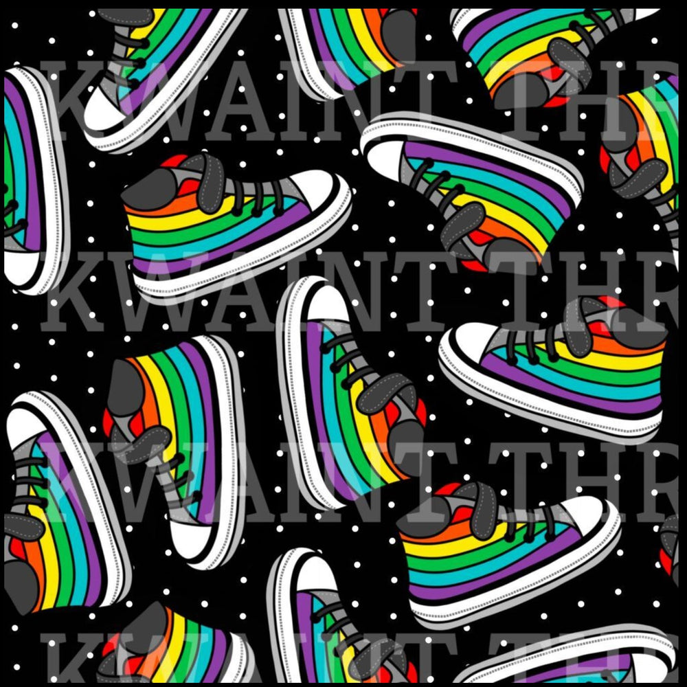 Fabric Mama Baby Steps Sneakers Rainbow Organic Cotton Lycra Jersey Knit Fabric