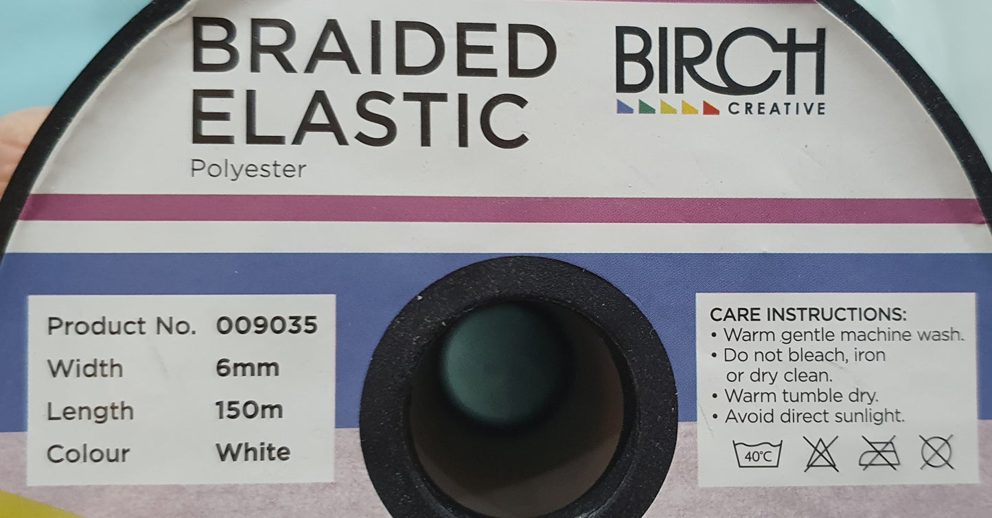 6mm Elastic Braided Standard Elastic White
