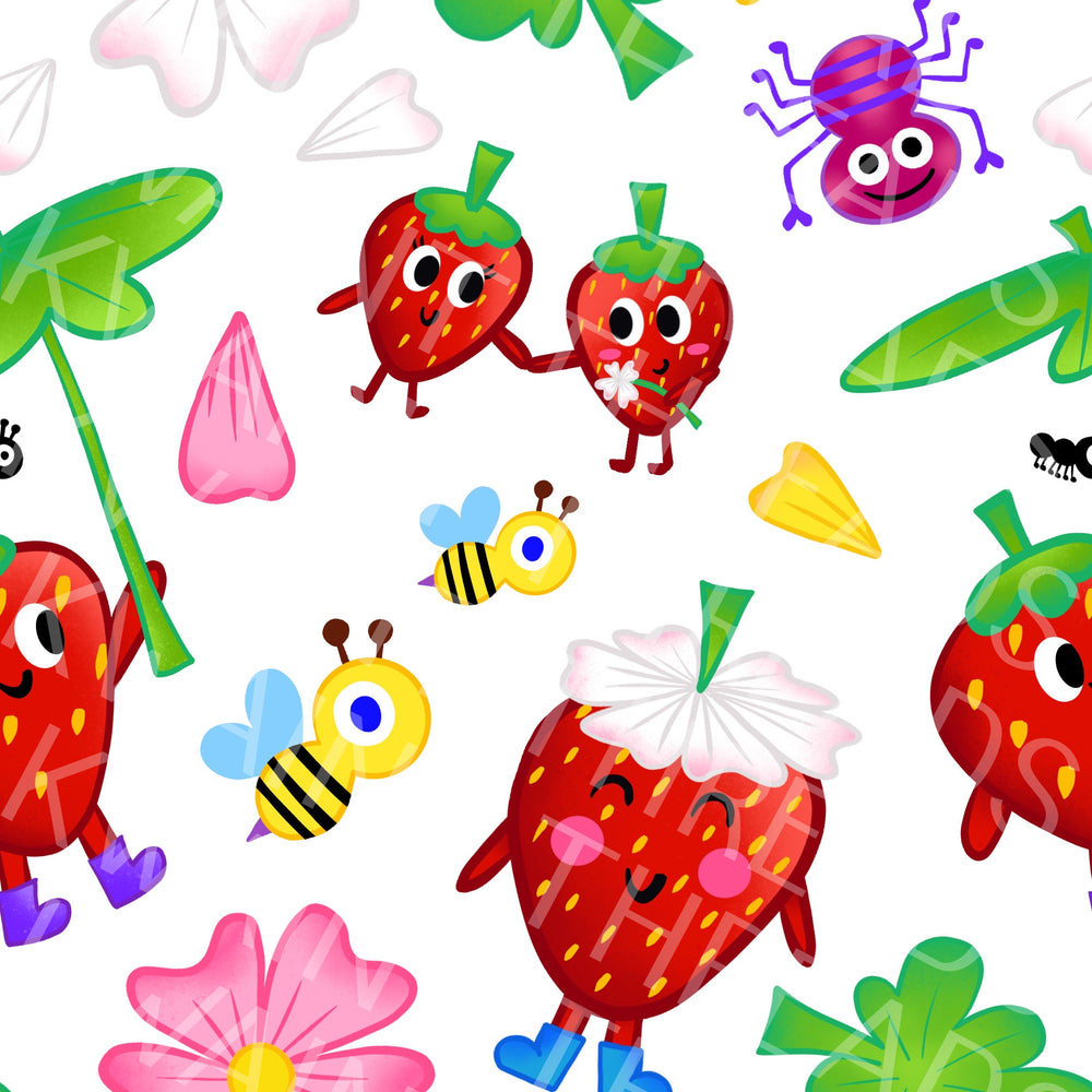 Karly Art Strawberry and Friends White Fabric On Demand Pre Order