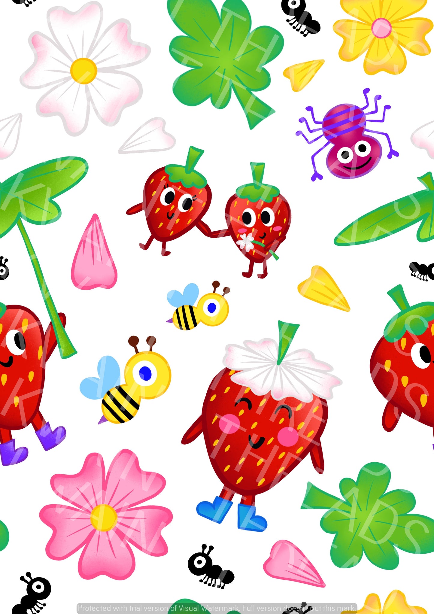 Karly Art Strawberry and Friends White Fabric On Demand Pre Order
