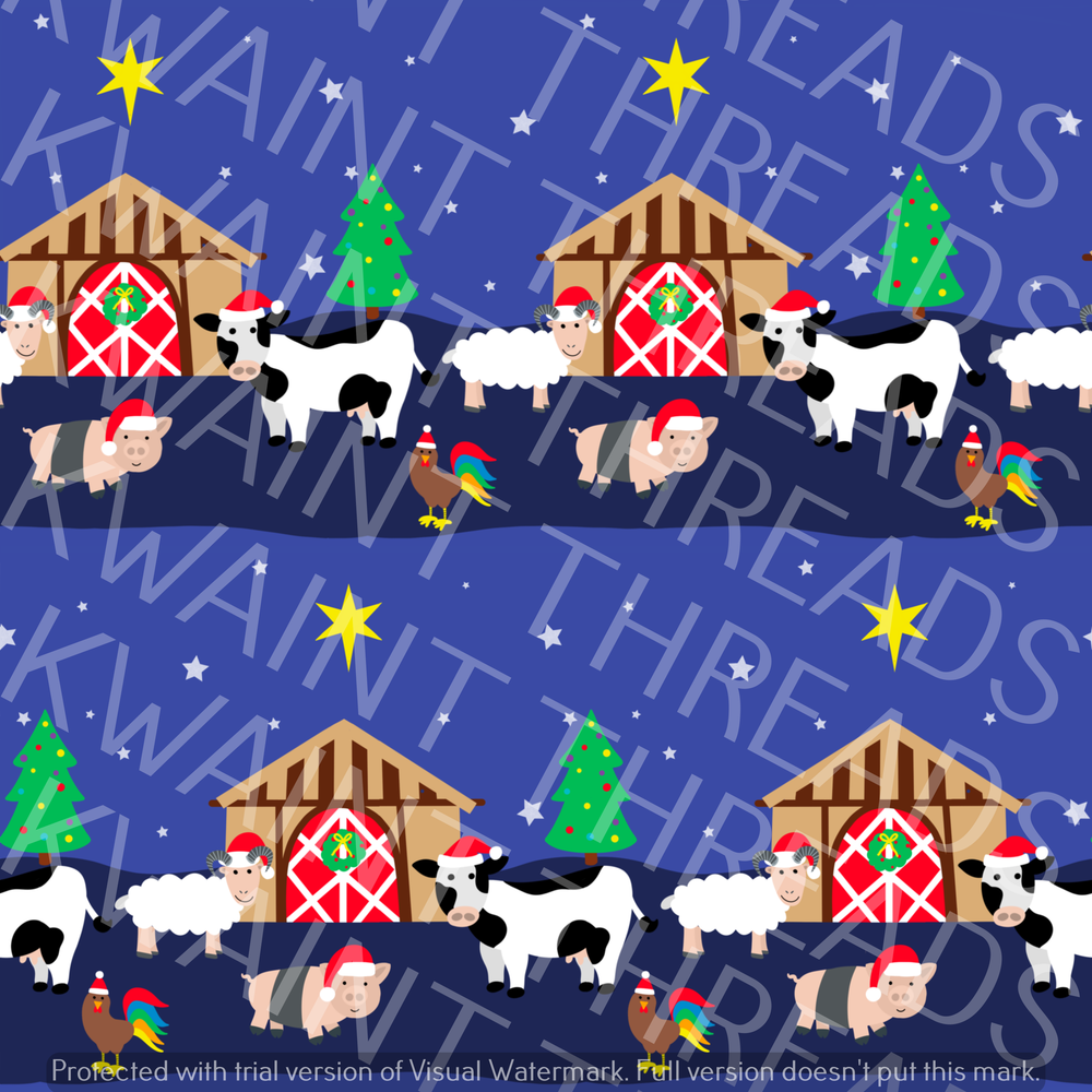 Fabric Mama Christmas Festive Farm Fabric On Demand Pre Order
