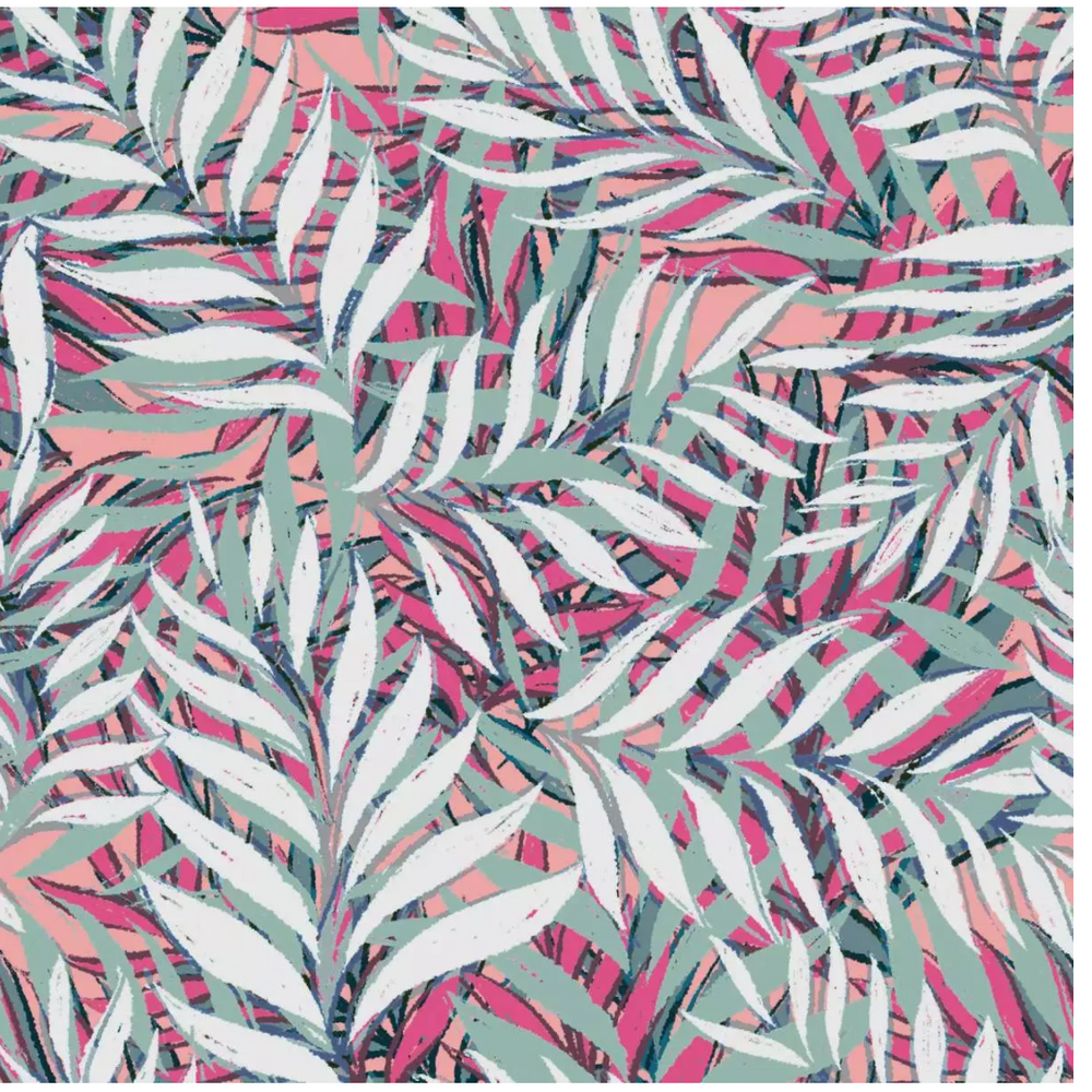 Lillestoff Palm Leaf Breeze Red Green Organic 100% Cotton Woven Fabric Cotton