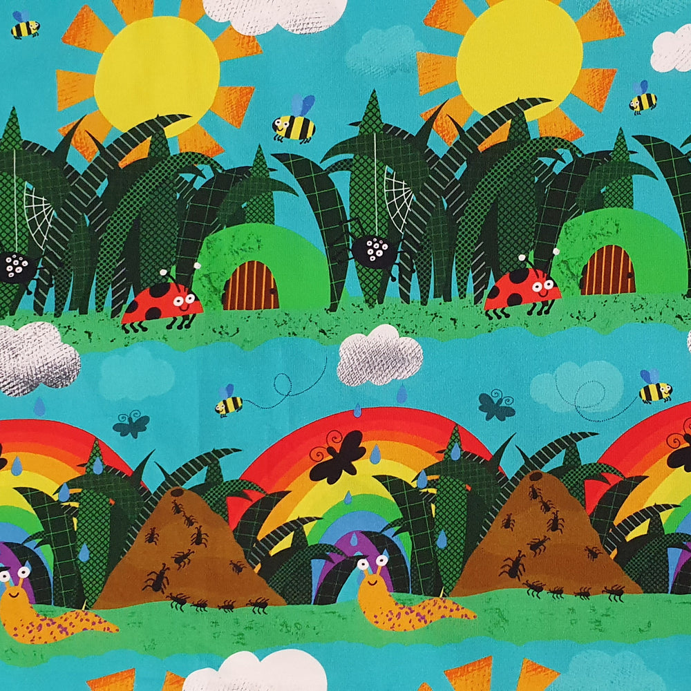Fabric Mama Little Beasties Insects Organic Cotton Lycra Jersey Knit Fab