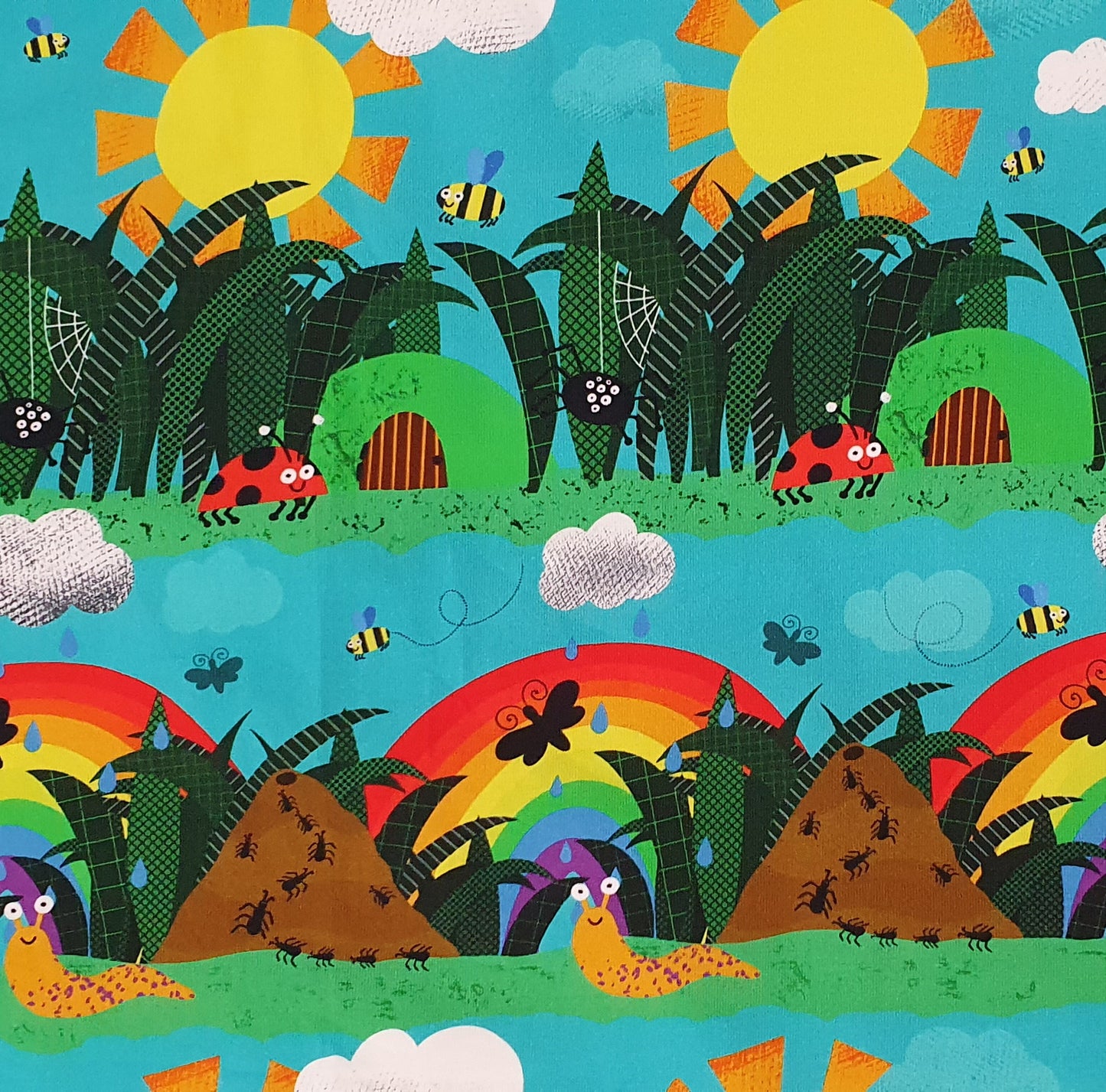 Fabric Mama Little Beasties Insects Organic Cotton Lycra Jersey Knit Fab