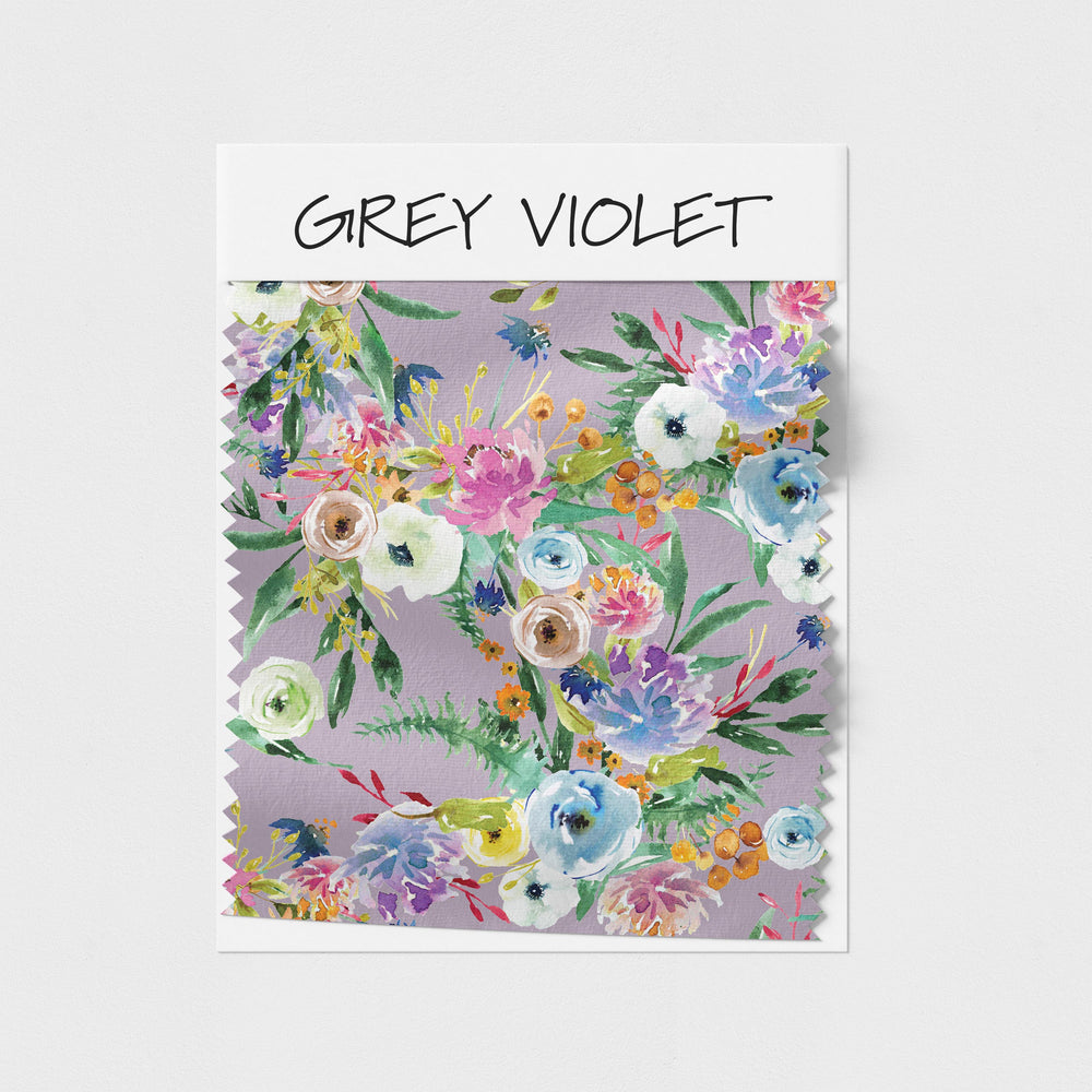 Sharon Gunawan Garden Frenzy Grey Violet Flowers Fabric On Demand Pre order
