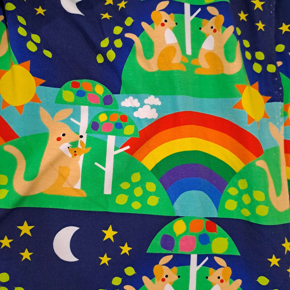 Quirks Kangaroo World Artist Print Organic Cotton Lycra Jersey Fabric 220gsm