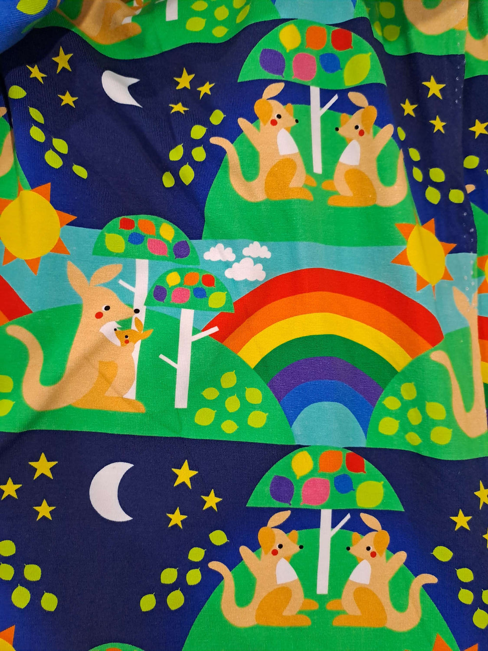 Quirks Kangaroo World Artist Print Organic Cotton Lycra Jersey Fabric 220gsm