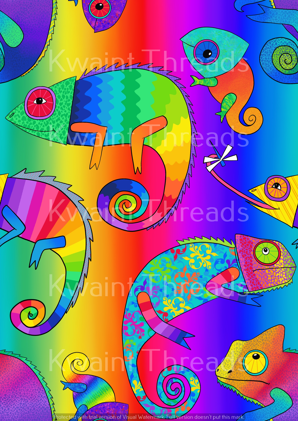 Karly Art Rainbow Chameleons on Rainbow Ombre Fabric On Demand Pre Order