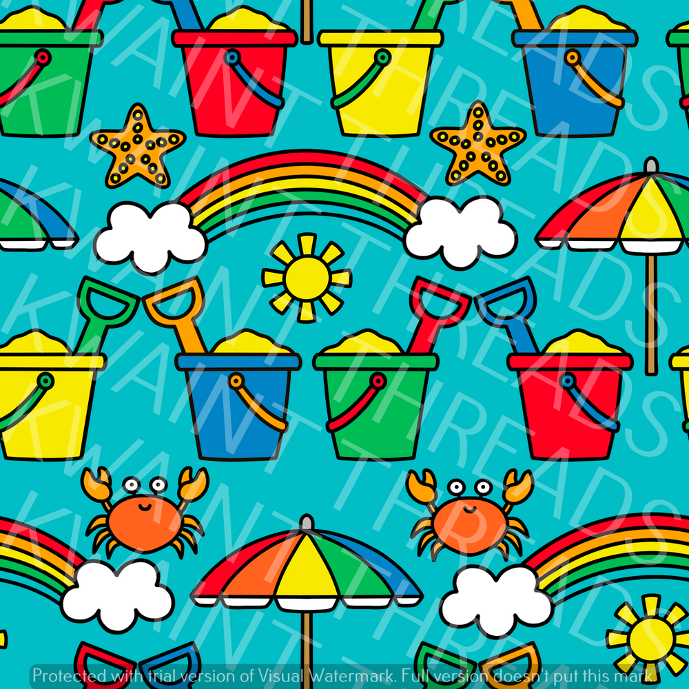 Fabric Mama Buckets and Spades Sand Toys Fabric On Demand Pre Order