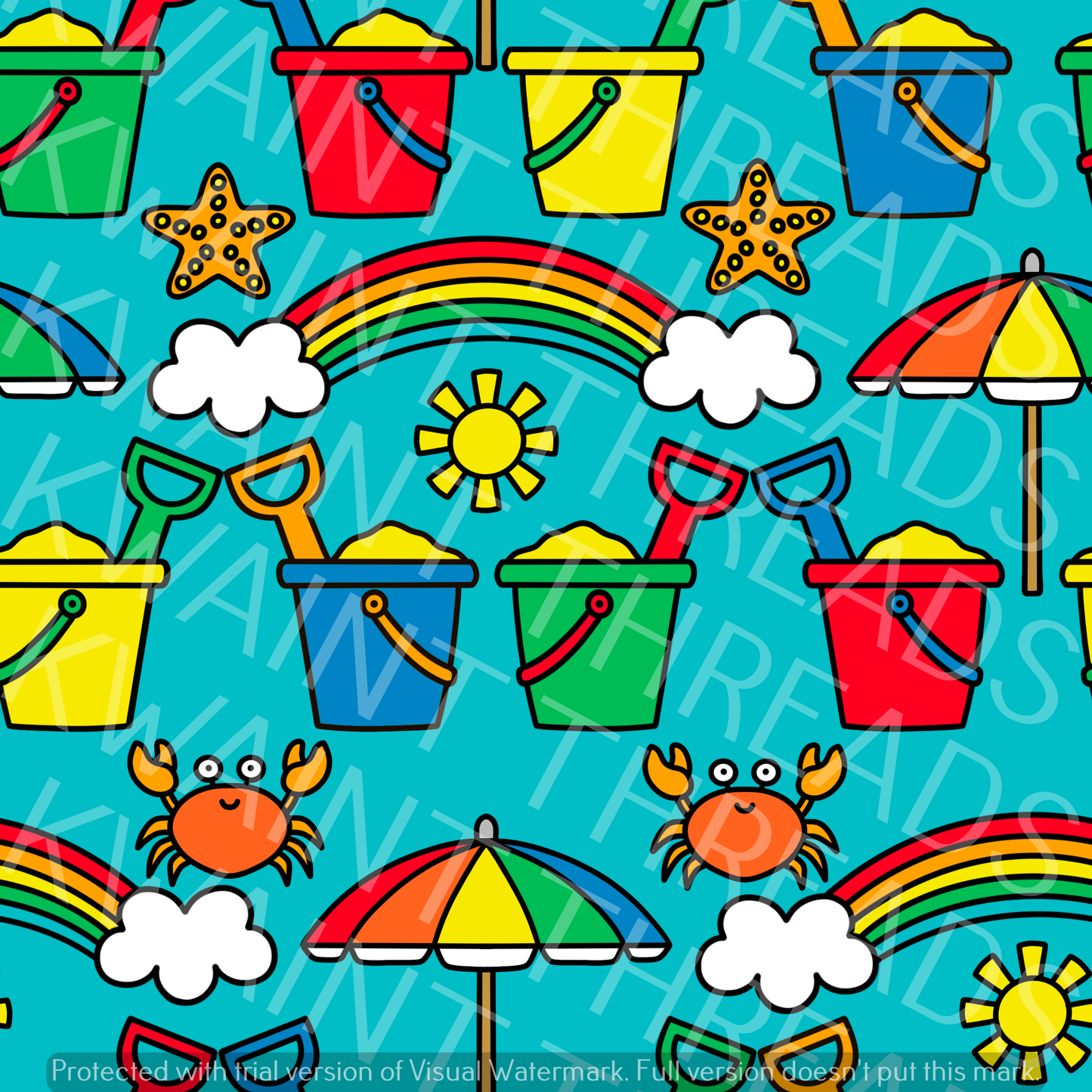 Fabric Mama Buckets and Spades Sand Toys Fabric On Demand Pre Order