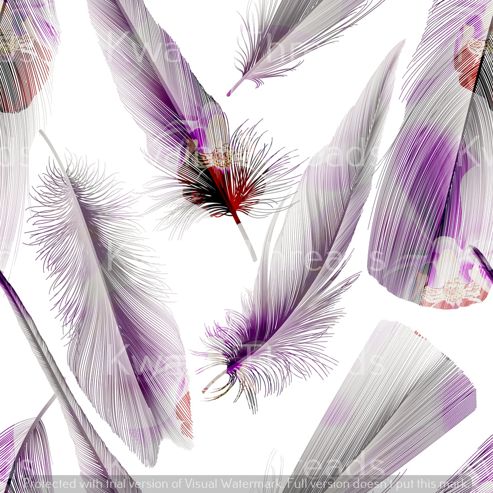 Kwaint Purple Pastel Feathers Pre order Fabric