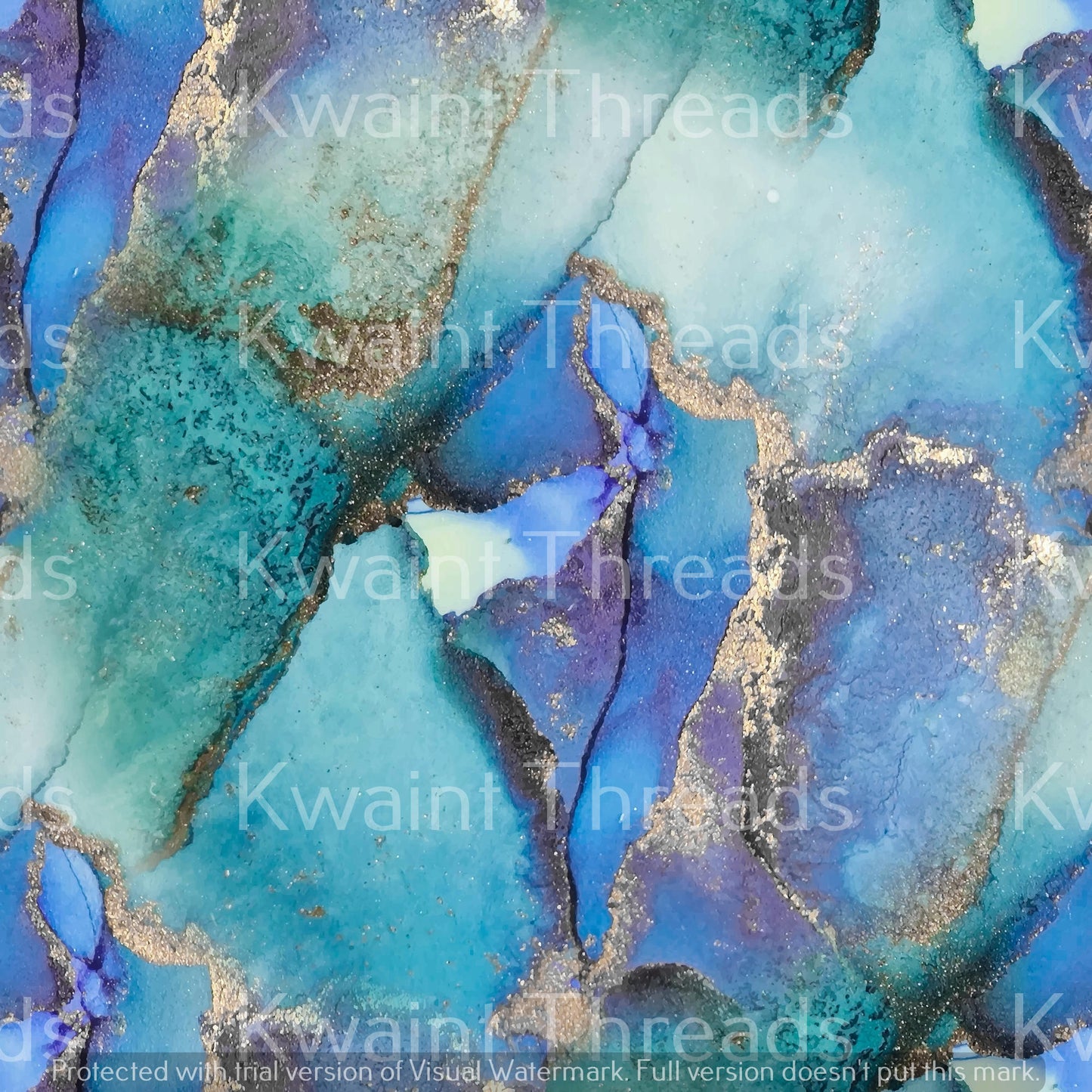 Kwaint Ink  Watercolour Marble Blue Green Pre order Fabric