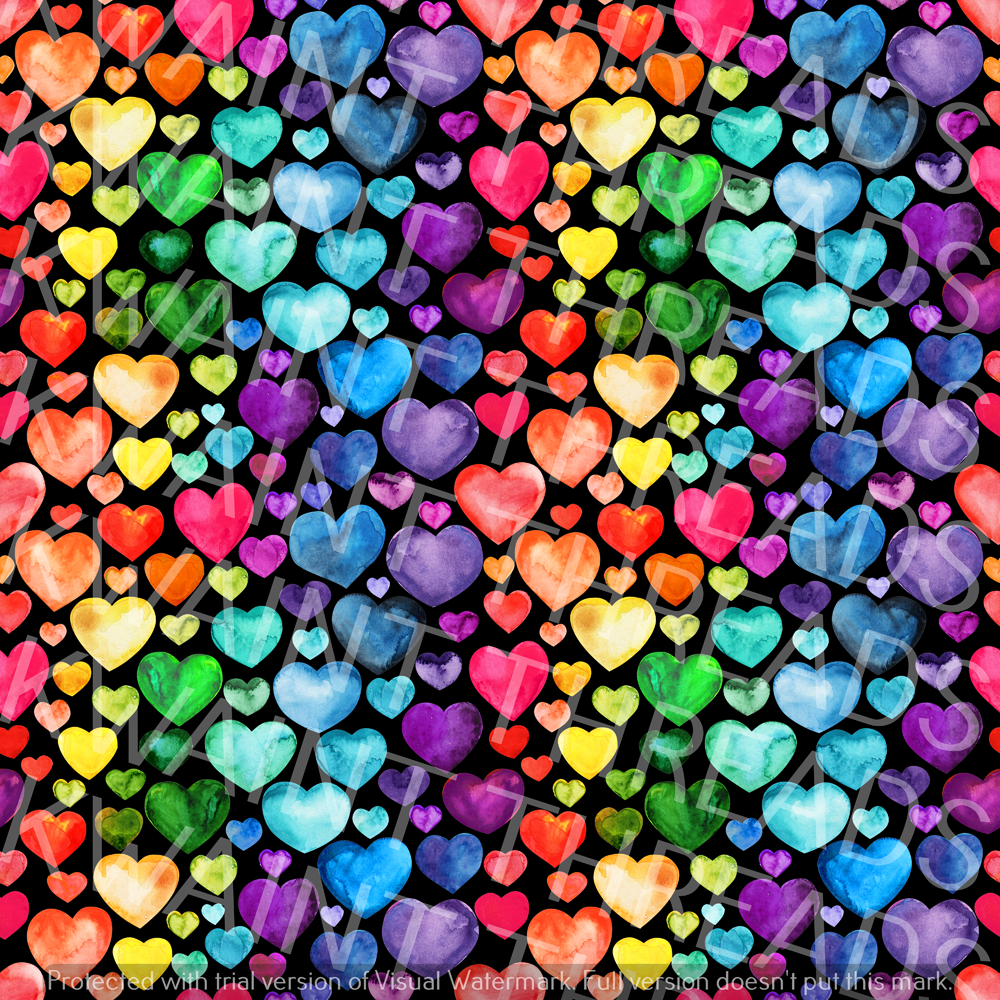 Black Watercolour Hearts Pre order Rainbow Hearts Fabric