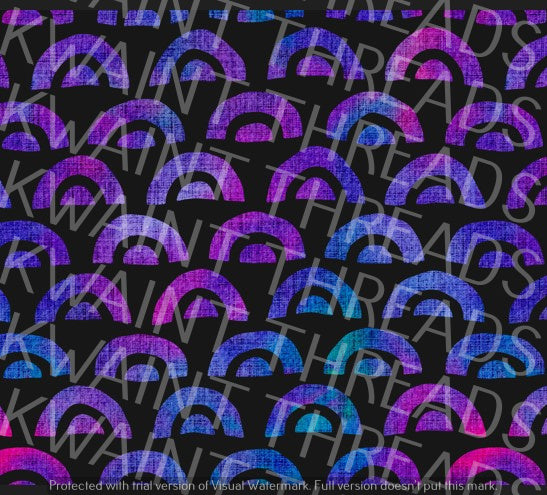 Fabric Mama Purple Rainbows Black Fabric On Demand Pre Order