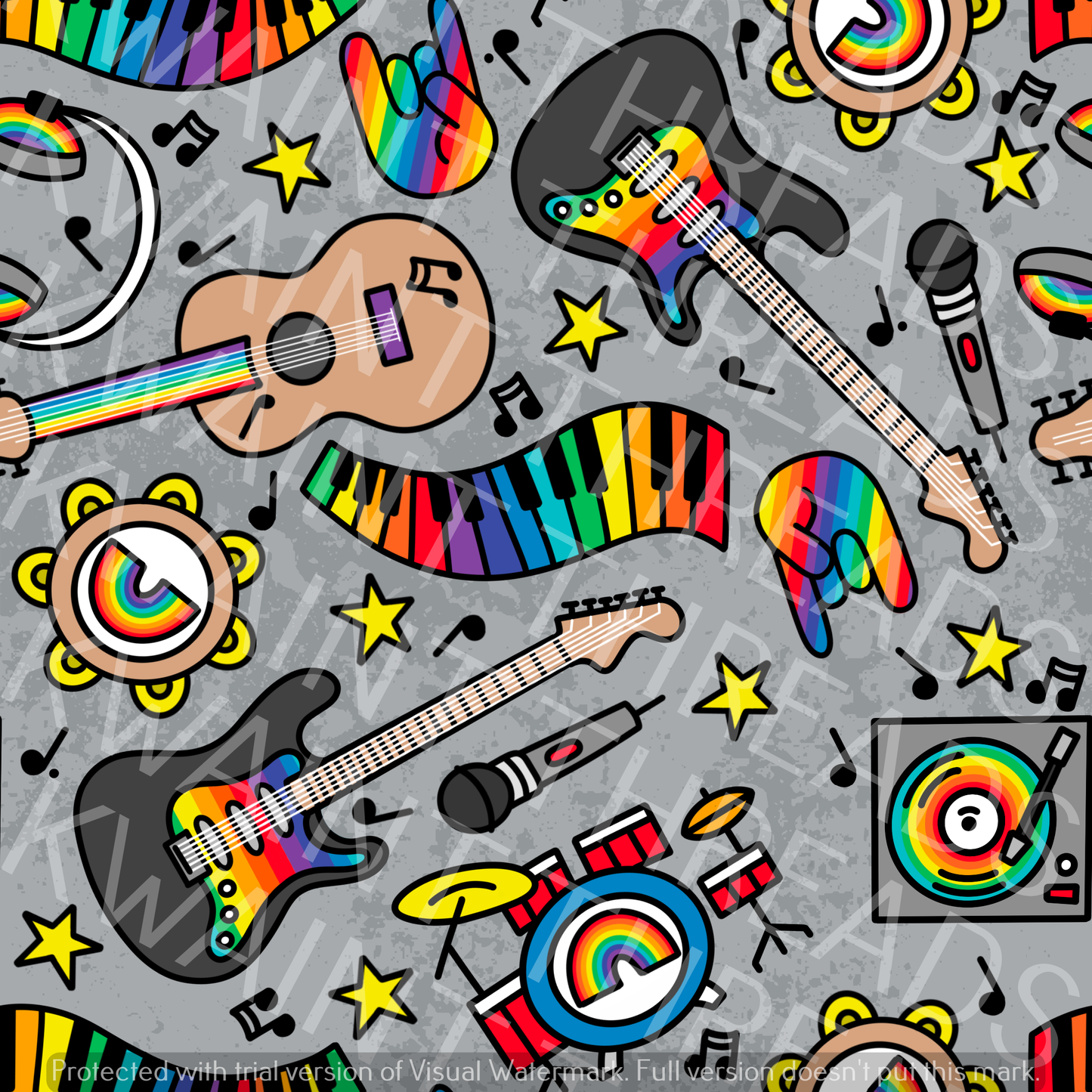 Fabric Mama Rockin Rainbow Guitars Fabric On Demand Pre Order