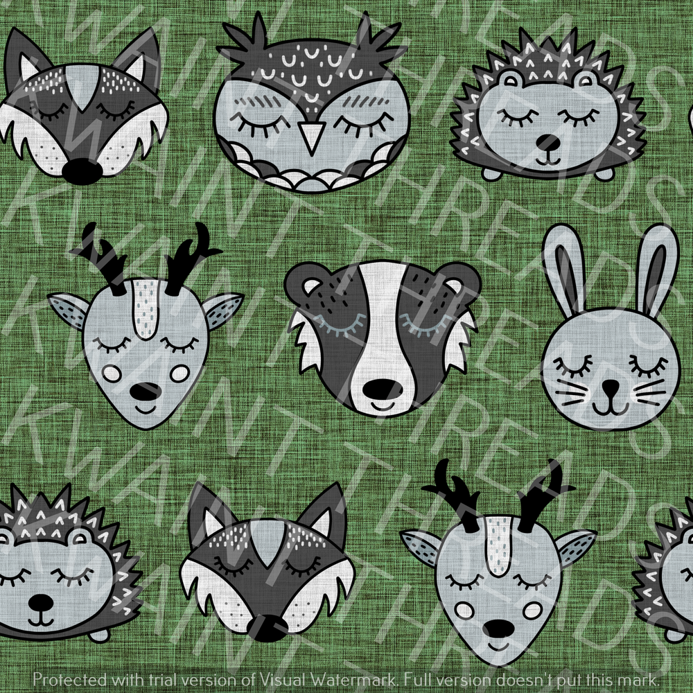 Fabric Mama Scandimal Safari Green Scandi Animals Fabric On Demand Pre Order