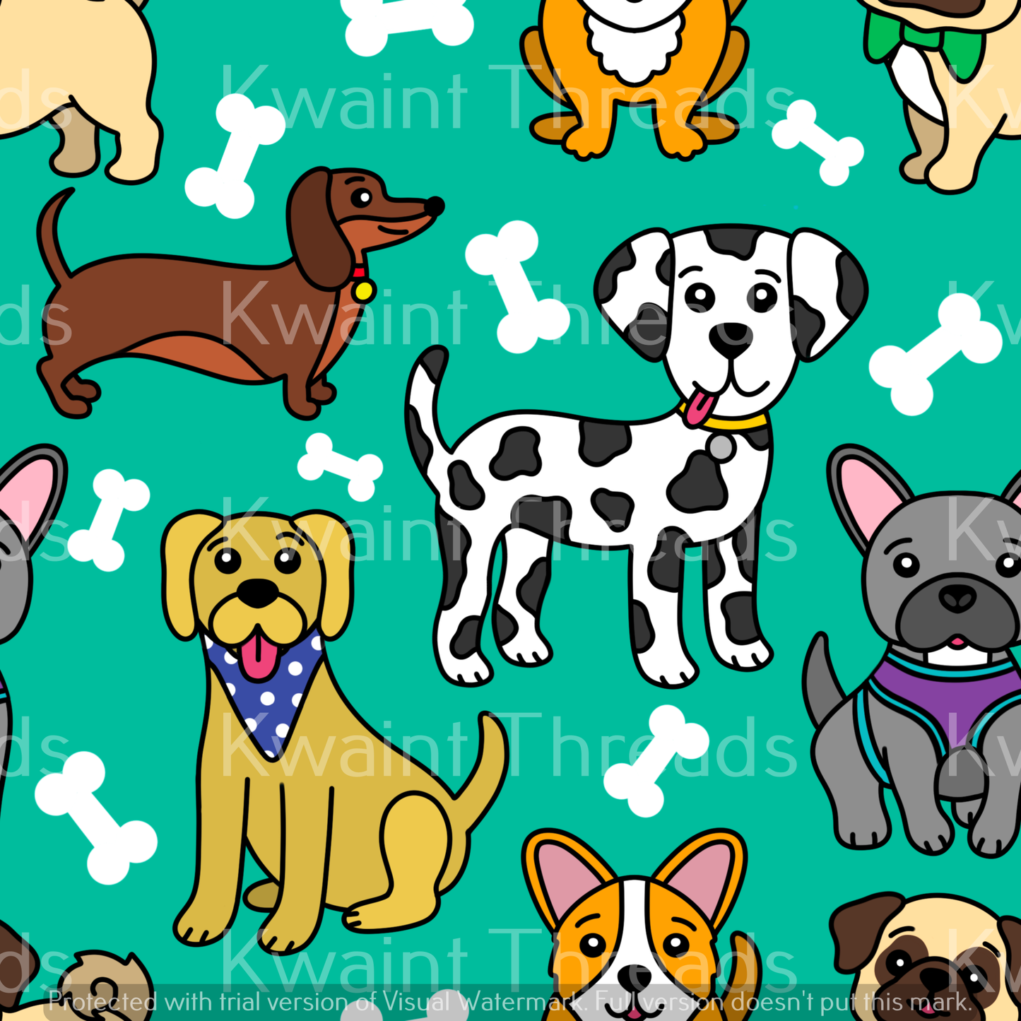 Fabric Mama Walkies Dog Fabric On Demand Pre Order Puppy Dogs
