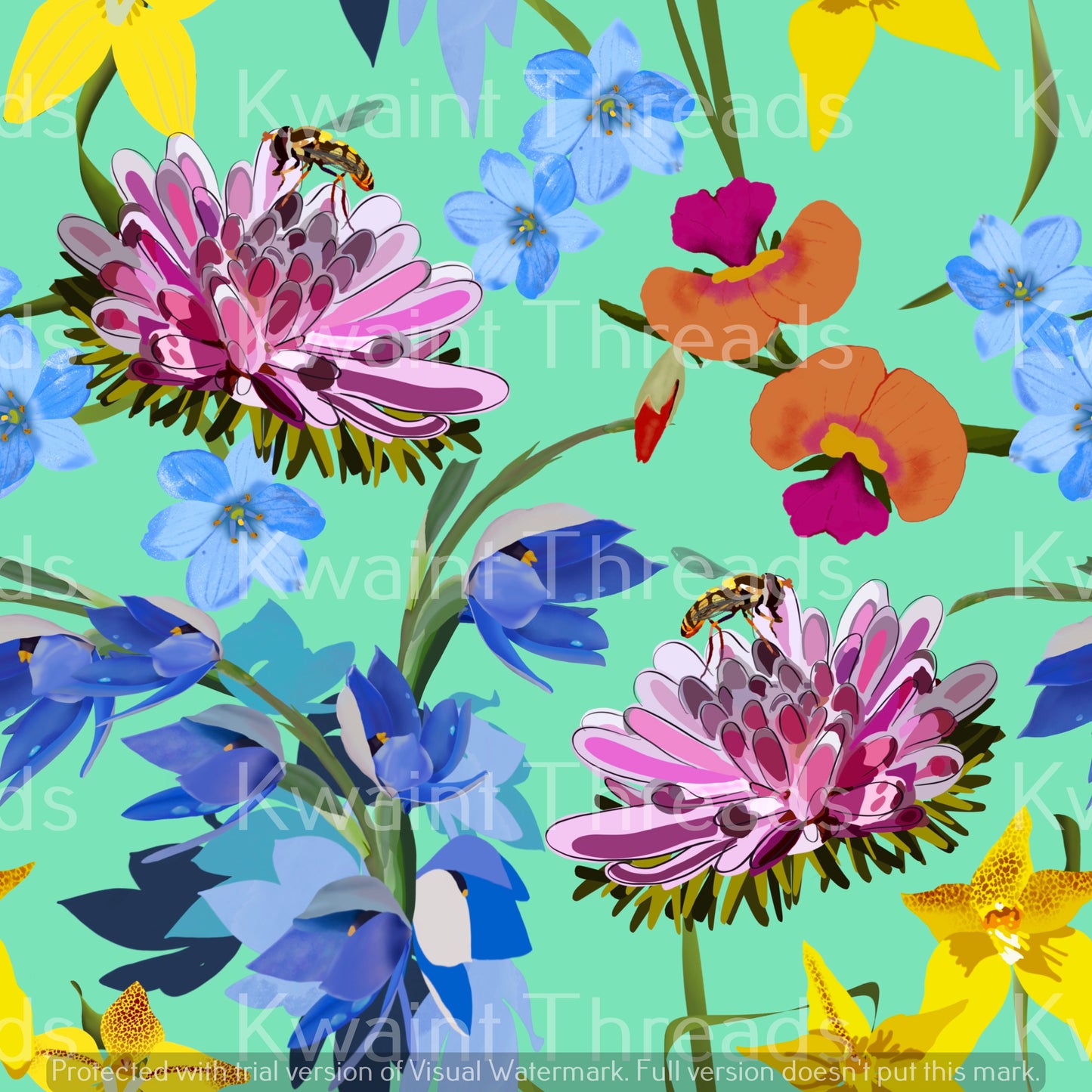 Colour Me Crazy Organic PixiMops Teal Green Artist Print Debbie Holden 220gs