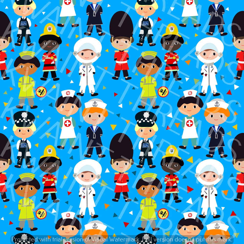 Fabric Mama When I grow up Blue People Occupation Fabric On Demand Pre Order