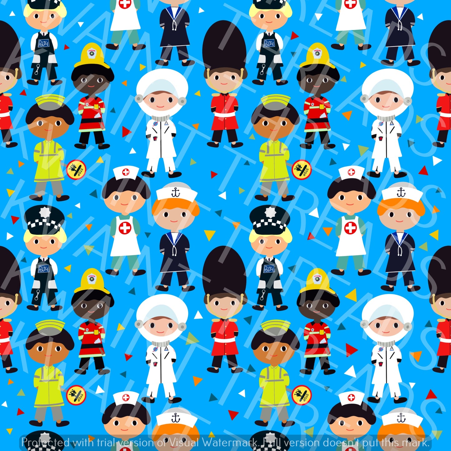 Fabric Mama When I grow up Blue People Occupation Fabric On Demand Pre Order